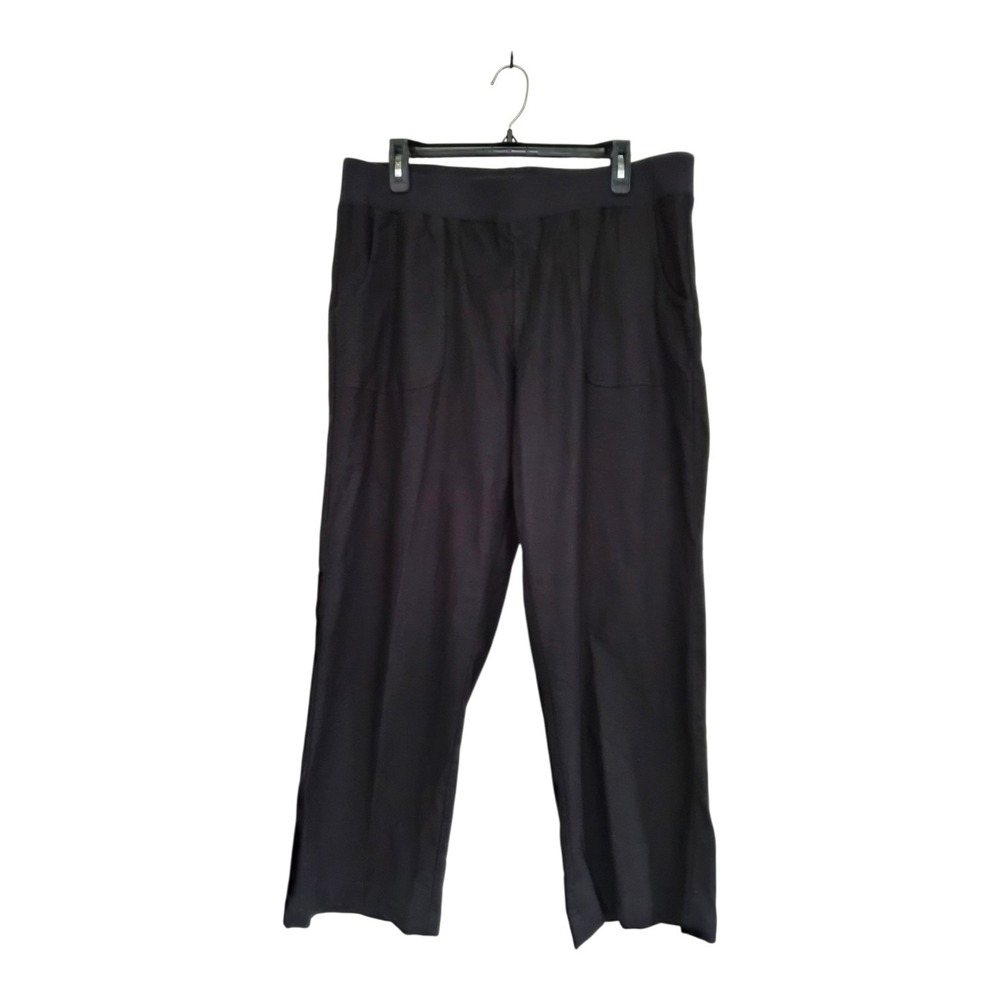 Coldwater Creek 14P Black Linen Blend Pull On Pants Petite Lagenlook Relaxed